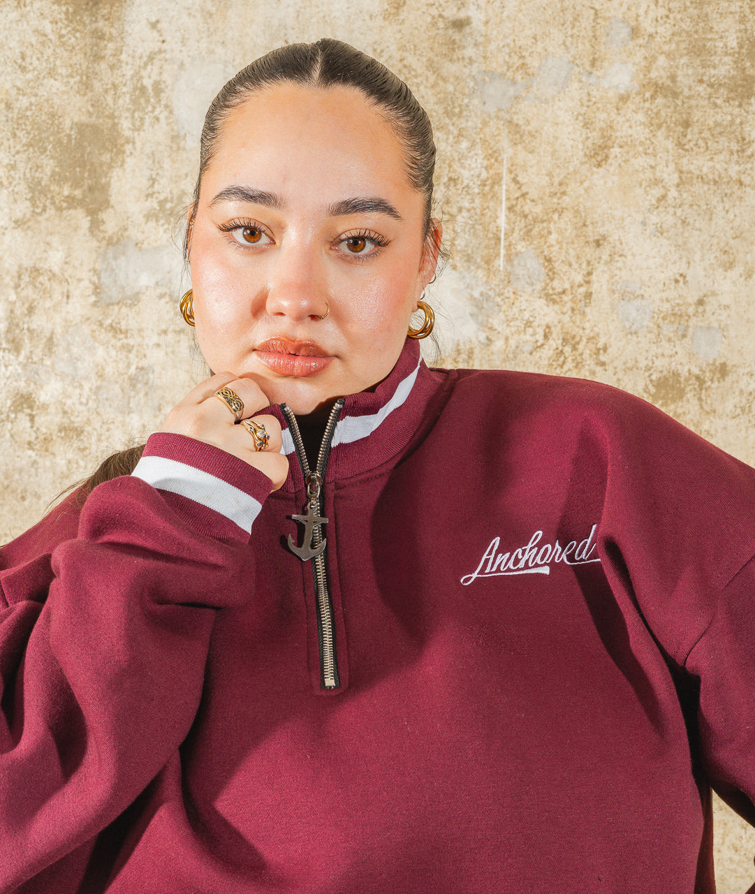 Anchored Quarter Zip Sweatshirt – Burgundy