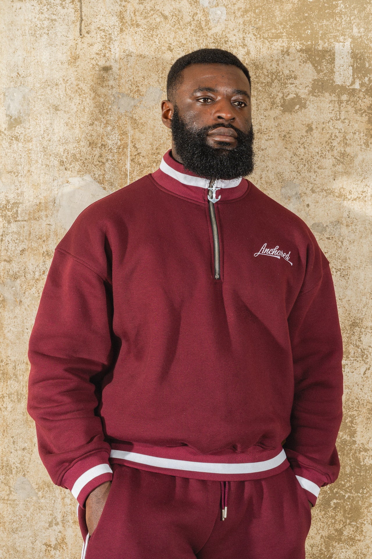 Anchored Quarter Zip Sweatshirt – Burgundy